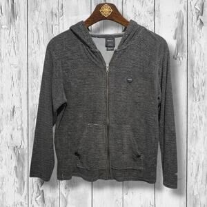 RVCA Men's Charcoal Gray Striped Textured Knit Full Zip Hoodie Sweater Medium